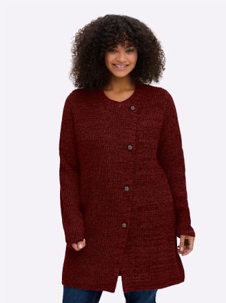 Sheego Cardigan SHEEGO, Damen, Gr. 44/46, bordeaux, meliert, 70% Polyacryl, 30% Wolle, meliert, unifarben, Strickjacken Cardigan