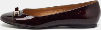 Ferragamo Brown Leather Patent Vara Bow Ballet Flats
