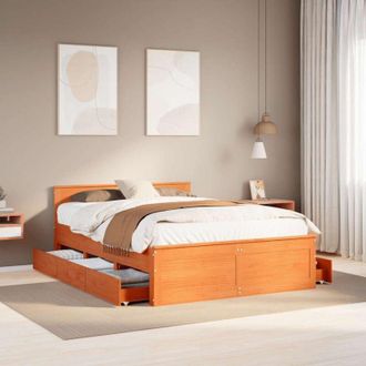 vidaXL Cama Con Cabecero Sin Colch&oacute;n Madera Maciza Marr&oacute;n 140x190 Cm Vidaxl