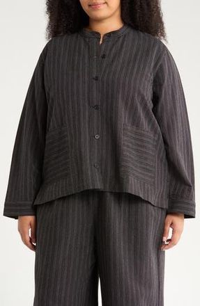 Eileen Fisher Stripe Mandarin Collar Shirt Jacket in Black at Nordstrom Rack, Size 1X
