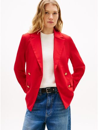Tommy Hilfiger Womens Gold-Button Double-Breasted Blazer - Red - 10