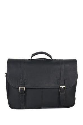 Kenneth Cole Reaction Double Gusset Flapover Colombian Leather Laptop Bag in Black at Nordstrom Rack