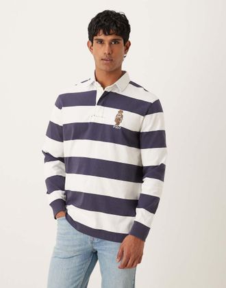 Polo Ralph Lauren Polo stile rugby classica oversize a righe blu e bianche con logo bear heritage
