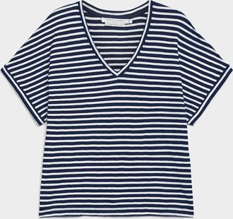 Contemporaine Womens Striped pure cotton cap-sleeve T-shirt