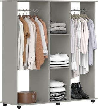 HOMCOM Mobile Double Open Wardrobe w/ Clothes Hanging Rail Clothing Grey | TJ Hughes