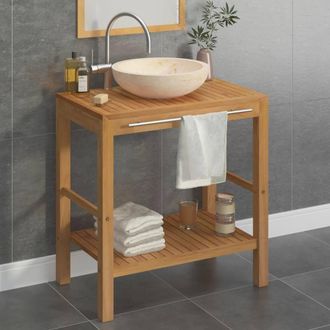 Berkfield Home Bathroom Vanity Cabinet Solid Teak with Sink Marble Cream in Brown