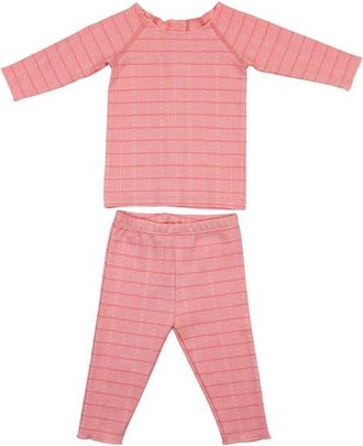 Maniere Kids Raglan Sleeve Cotton Blend Top & Pants Set in Strawberry at Nordstrom, Size 12M