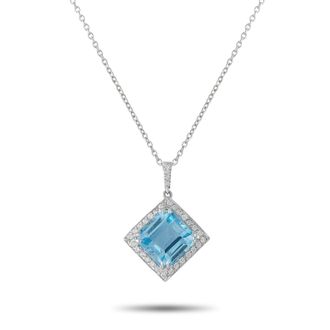 Luxury Bazaar 14K White Gold 0.25ct Diamond and Topaz Pendant Necklace MF04-071726