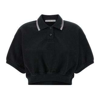 Alexander Wang Tops, Dames, Zwart, S, Katoen, Cropped Cinched Katoenen Polo