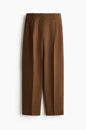 H&M Tapered Linen-blend Trousers in Brown at Nordstrom, Size 14