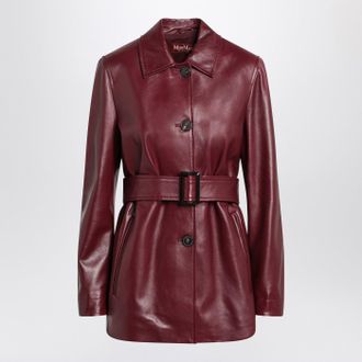 Max Mara Jacket With Belt In Bordeaux Nappa Leather