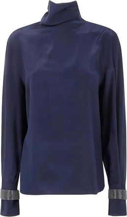 Brunello Cucinelli Blusa de cuello alto de manga larga - Blouses & Shirts - Mujer - Azul - L