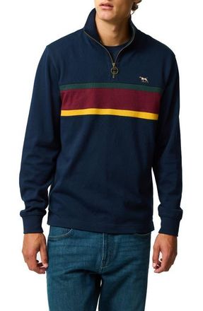 Rodd & Gunn Chesterfield Chest Stripe Quarter Zip Long Sleeve Polo in Eclipse at Nordstrom, Size Xxx-Large