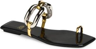 Jeffrey Campbell Guilded-2 Toe Loop Sandal in Black Patent Combo at Nordstrom, Size 5.5