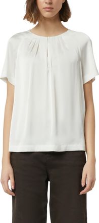 Comma Shirtbluse COMMA, Damen, Gr. 40, ecru, Web, Obermaterial: 95% Polyester, 5% Elasthan, unifarben, normal h&uuml;ftbedeckend, Rundhals, Blusen Shirtbluse, mi