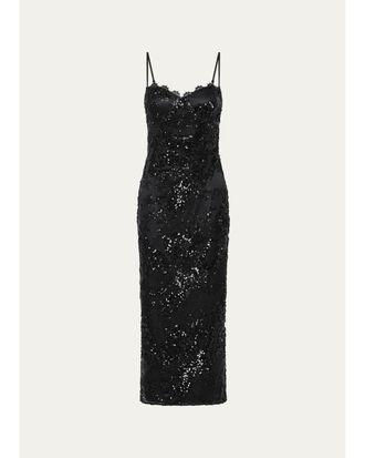 Rebecca Vallance Beau Sequin Lace Column Midi Dress