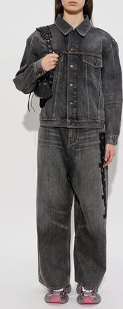 Balenciaga Denim Jacket With Logo, Womens, Black