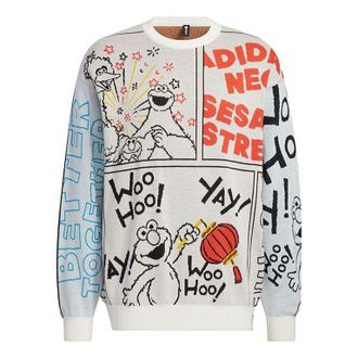 adidas x SESAME STREET Crossover Cartoon Alphabet Full Print Round Neck Knitwear Beige HD7294