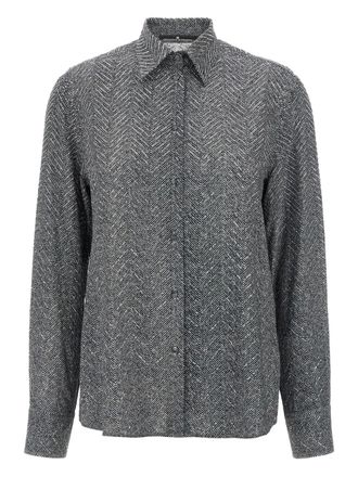 Ermanno Scervino rhinestone-embellishment herringbone shirt - Grey