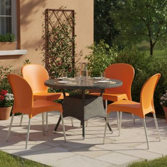 Dmora Silla De Exterior Eclectic, 4 Sillas, Apilable, Hecha En Italia, Soporta 120 Kg, Naranja
