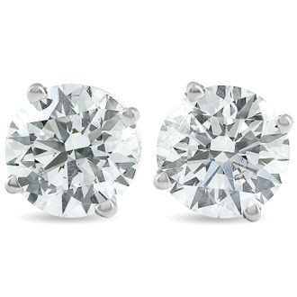 Pompeii3 2 Ct TW Round Lab Grown Diamond Studs 14K White Gold With Screw Backs
