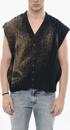 Maison Margiela MM0 Cardigan Smanicato in Lana con Dettagli Spalmati Maison Margiela