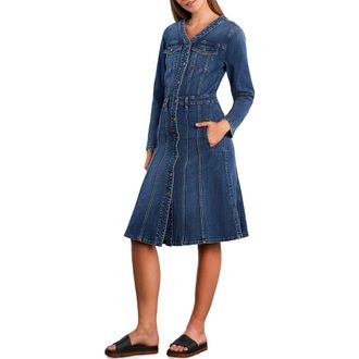 Wash Lab Denim Madison Long Sleeve Stretch Denim Midi Dress in Shark Blue at Nordstrom, Size X-Small