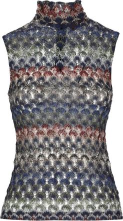Missoni Mouwloze viscose lam&eacute; top met kanten motief - Dames - Coltruien - Veelkleurig - S - Rayon - Truien & Vesten