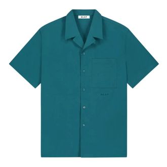 Olaf Hussein Seersucker Camp Shirt - Heren - Korte mouwen Overhemden - Groen - L - Katoen - Overhemden