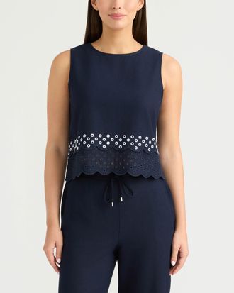 Ellen Tracy Womens Sleeveless Top with Eyelet Detailing