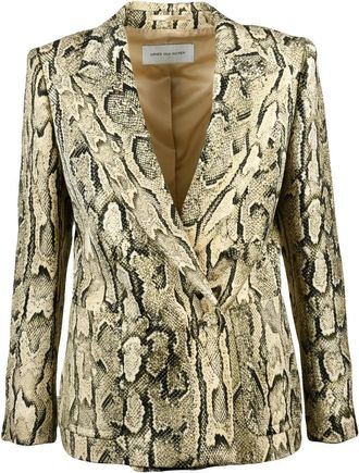 Dries Van Noten Double-Breasted Cream And Black Patterned Jacket