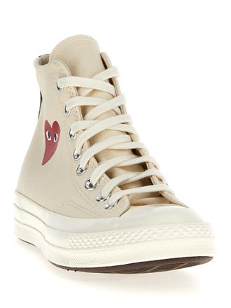 Comme Des Gar&ccedil;ons Heart-Print Canvas High-Top Sneaker - Cream