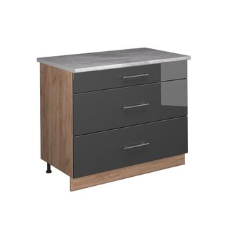 Vicco Mueble Bajo De Cocina Fame-line, Antracita Alto Brillo/roble Dorado, 100 Cm, Et M&aacute;rmol, Vicco