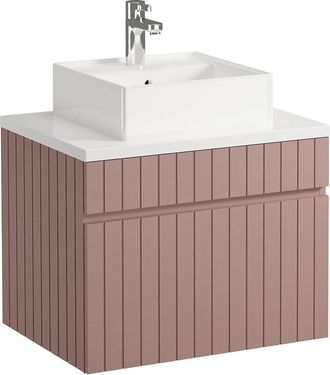 Vente-Unique Mueble de ba&ntilde;o suspendido rosa con lavabo sobre encimera - 60 cm - SATARA