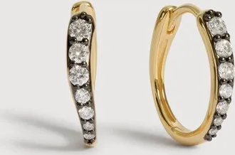 Monica Vinader Gold Riva Pav&eacute; Diamond Blackened Small Hoop Earrings Lab Grown Diamond