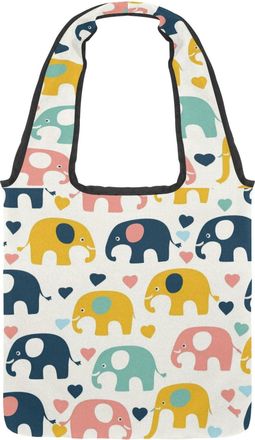 Generic Cute Heart Elephant Reversible Canvas Shoulder Tote - Double-Sided Print, 12oz Cotton, 27cm Drop, Fold-Flat Bag for Travel, Shopping, Street Outings