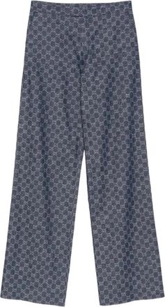Gucci New Pant Cert GG Jacquard Co - Dames - Wijde Broeken - Blauw - S - Broeken