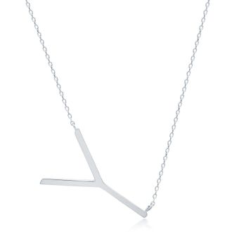 MAX + STONE Sterling Silver Large Sideways Block Letter Initial with Extendable Cable Chain, 16 to 18 inches