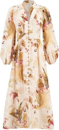 Zimmermann Multi Colour Ballonmouw V-hals Jurk - Dames - Shirt Kleedjes - Veelkleurig - S - Kleedjes