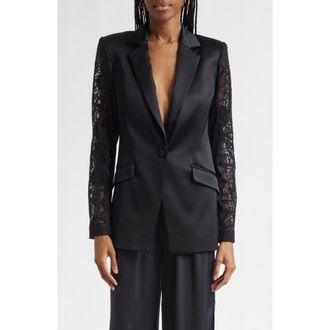 Ramy Brook Foxi Lace Trim Blazer in Black at Nordstrom, Size 12