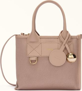 Furla Divide It Borsa Shopping Mini Anemone Pink Rosa Tessuto Di Canvas + Pelle Di Vitello Morbida Donna