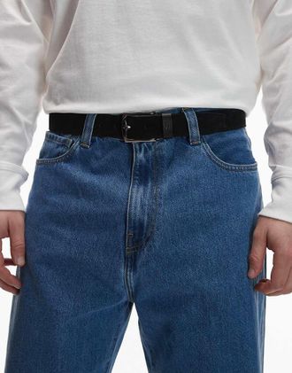 Tommy Hilfiger Denton - Cintura da 3,5 cm in camoscio nera-Nero