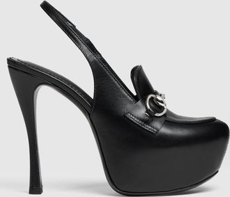 Gucci Womens Platform Slingback With Horsebit, Black, Leather
