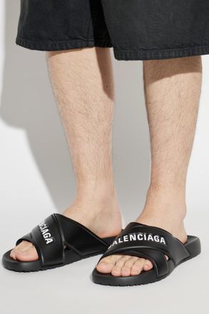 Balenciaga Sporty Pool Slides, Mens, Black