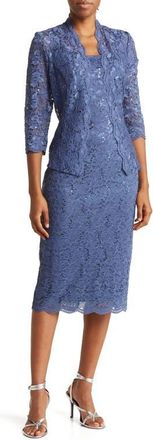 S.L. Fashions Lace Dress & Jacket Two-Piece Set in Wedgewood at Nordstrom, Size 10
