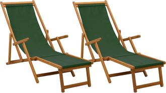 vidaXL Tumbona Plegable 2 Pcs 3 Posici&oacute;n Madera De Eucalipto Maciza Vidaxl