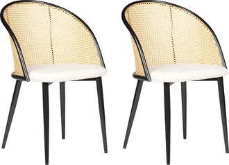 Beliani Beliani - Conjunto De 2 Sillas Retro Asiento De Tela Beige Estructura Met&aacute;lica Negra Respaldo De Trenza Vienesa Cornell