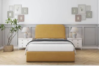Sloomy Belvoir Plush Frame-Mattress - 45 Upholstered Headboard in Mustard | Size: Single