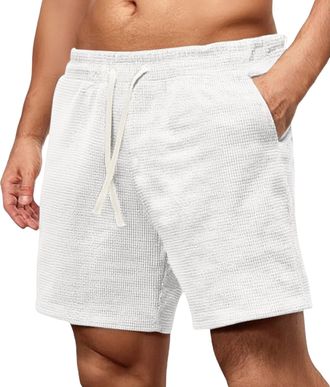 Generic Mens Running Shorts Oversized Waffle Knit Short Elastic Waist Drawstring Hiking Shorts Quick Dry Athletic Short with Pockets Summer Gym Workout Sweatp