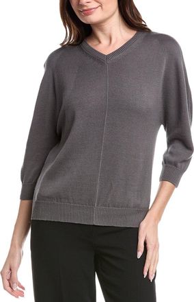 Lafayette 148 New York V Neck Blouson Sleeve Silk Sweater